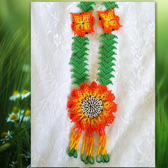 ✿Orange&Green Handmade 3DFlower Necklace Sunflower - Picture 5 of 6